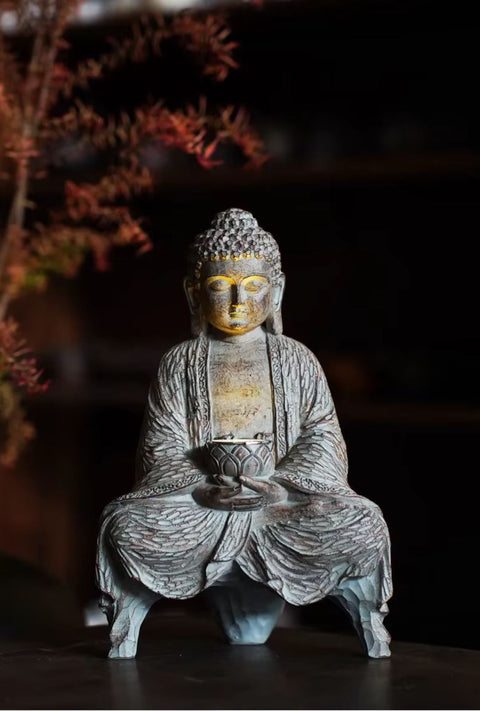 Zen-Buddha-Statue aus Kunstharz für den Außenbereich 27 cm