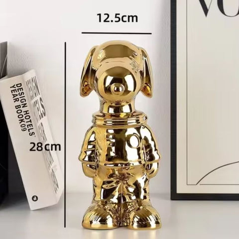 Gold eloxierte Kosmonauten-Hundestatue 28 cm