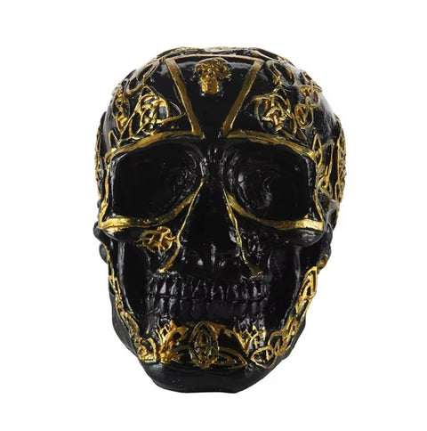 Mexikanische Totenkopf-Statue schwarz und gold 12 cm