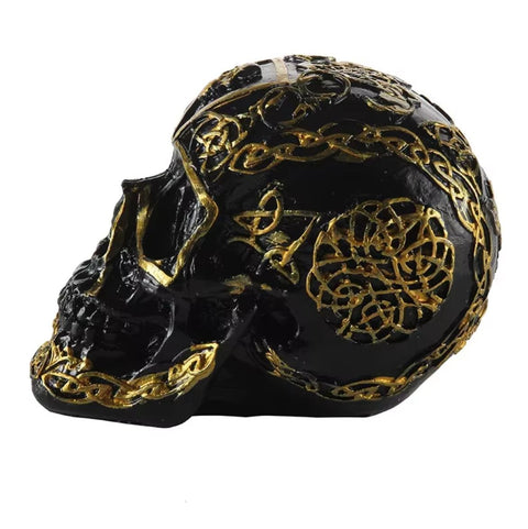 Mexikanische Totenkopf-Statue schwarz und gold 12 cm