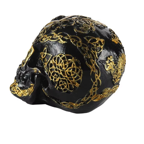 Mexikanische Totenkopf-Statue schwarz und gold 12 cm