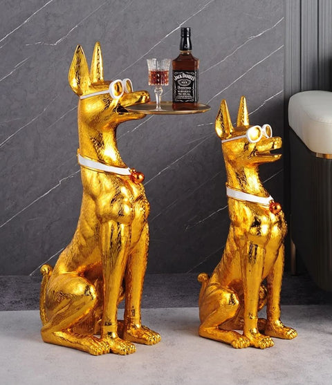 Dobermann-Statue goldener Beistelltisch 75 cm