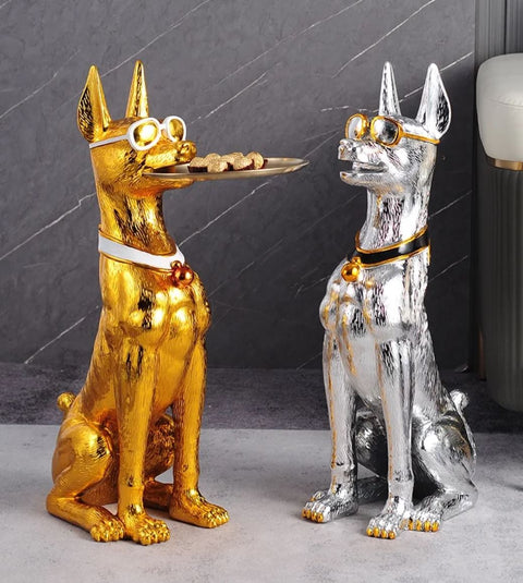 Dobermann-Statue goldener Beistelltisch 75 cm