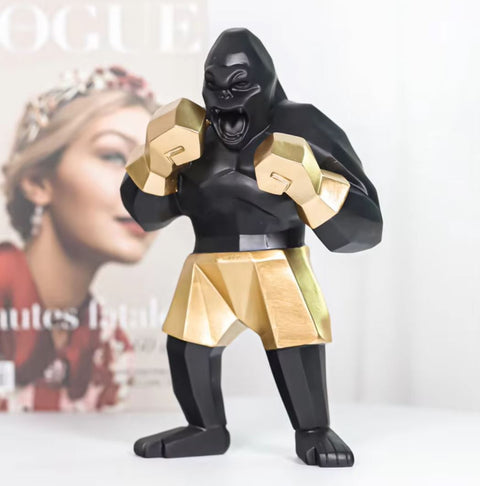 Stature Gorilla Boxer Schwarz / Gold 25 cm