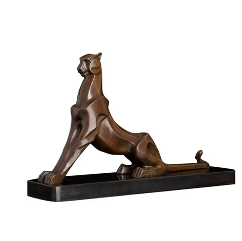 Statue sitzender Leopard aus Bronze 24 cm