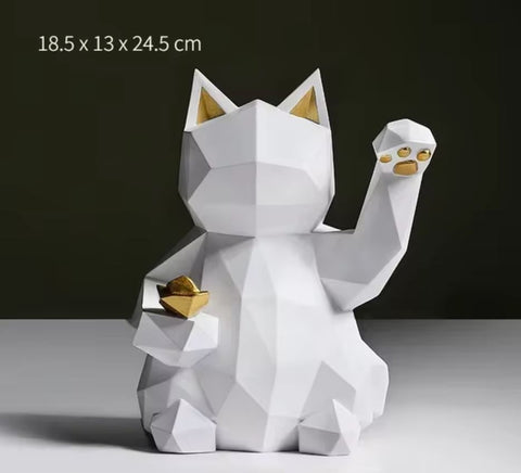 Weiße Origami-Katzenstatue 24 cm