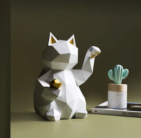 Weiße Origami-Katzenstatue 24 cm